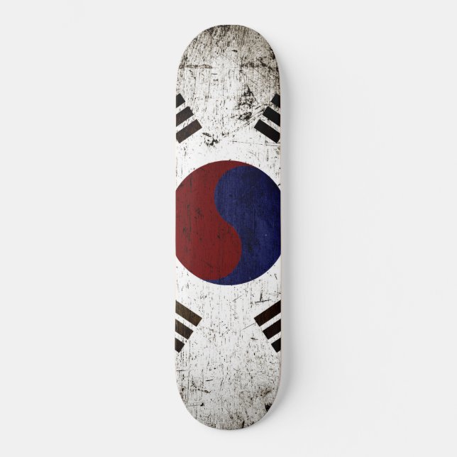 Black Grunge South Korea Flag Skateboard (Front)