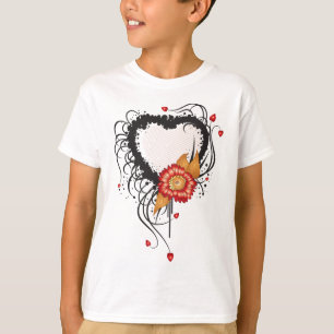 Black Grunge Style Heart and Flower T-Shirt