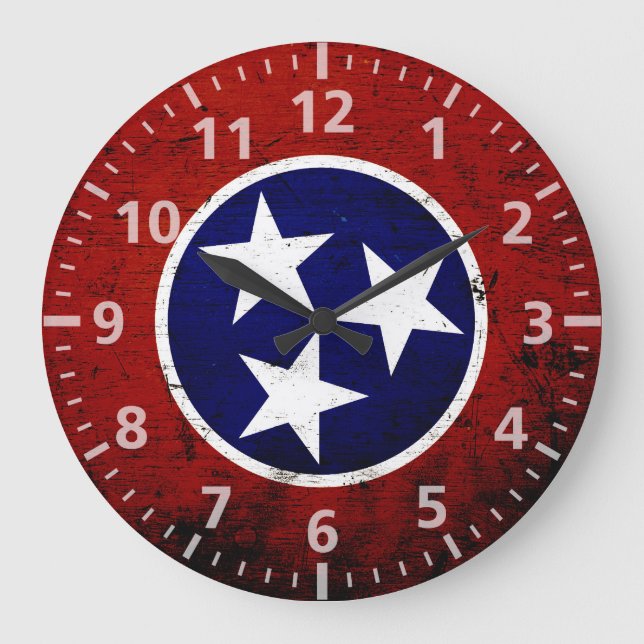 Black Grunge Tennessee State Flag Large Clock (Front)