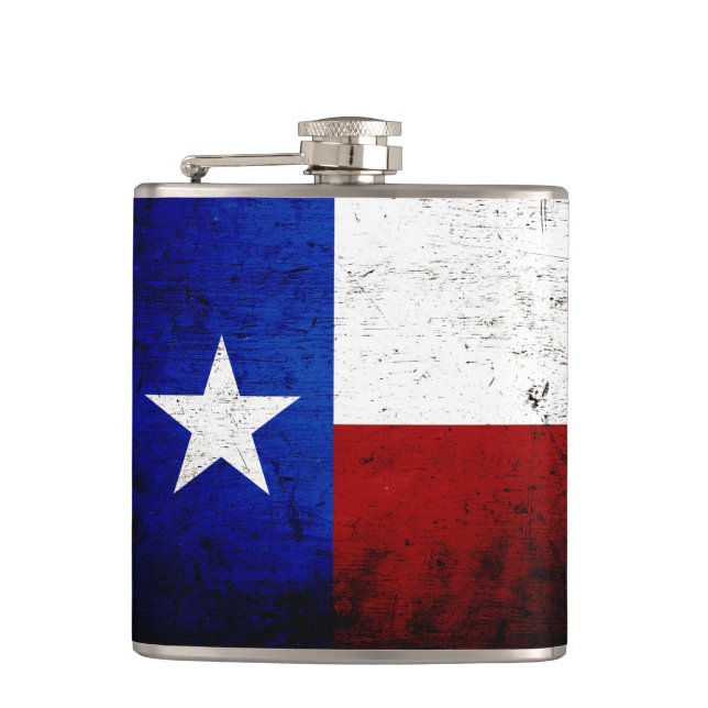 Black Grunge Texas State Flag Hip Flask (Front)