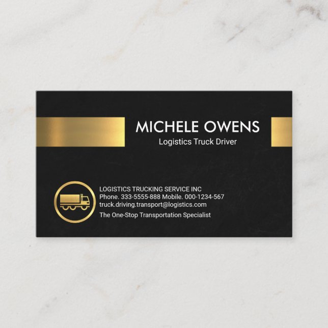 Black Grunge Texture Gold Stripe Trucker Business Card (Front)