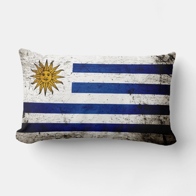Black Grunge Uruguay Flag Lumbar Cushion (Front)