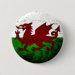 Black Grunge Wales Flag 6 Cm Round Badge