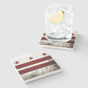 Black Grunge Washington DC Flag Stone Coaster