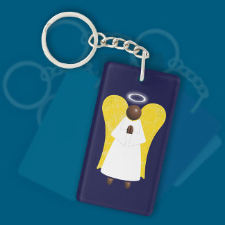 Black Guardian Angel, (double-sided)  Key Ring