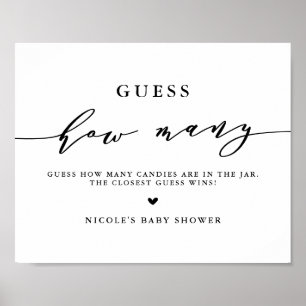 Black Guess How Many Candy Script Baby Shower Poster