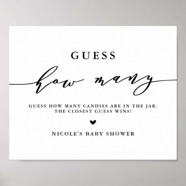 Black Guess How Many Candy Script Baby Shower Poster (Front)
