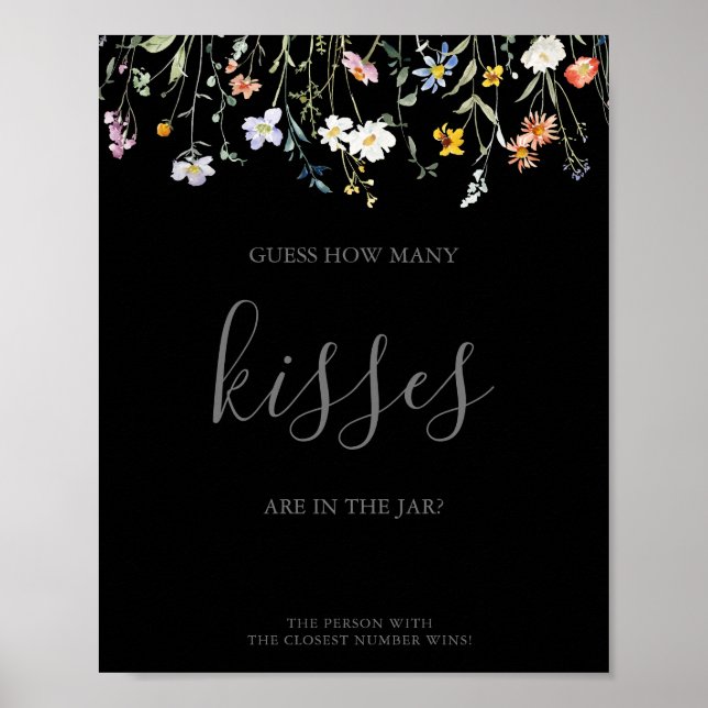 Black Guess How Many Kisses Bridal Shower Game  Poster (Front)