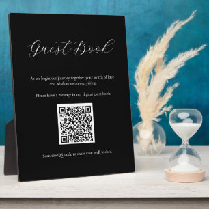 Black Guest Book Sign with QR Code Plaque