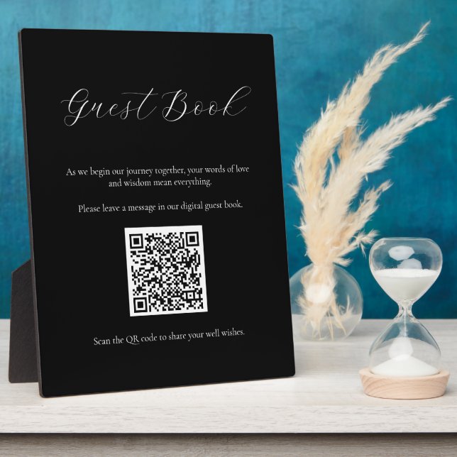 Black Guest Book Sign with QR Code Plaque (Side)