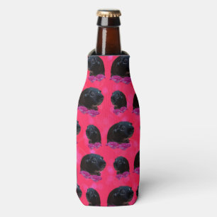 Black Guinea Pigs On Pretty Pink Roses Bottle Cooler