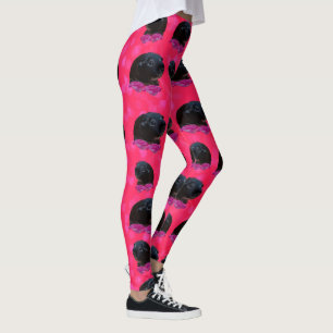 Black Guinea Pigs On Pretty Pink Roses Leggings