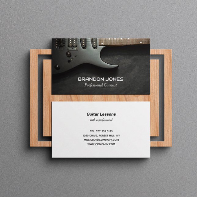 Black Guitar, Guitarist, Professional Musician Bus Business Card (Creator Uploaded)