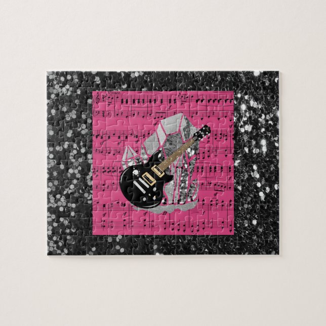 Black Guitar Pink Sheet Music Jigsaw Puzzle (Horizontal)
