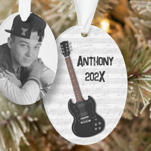 Black Guitar Teen Boys Name Date Ornament