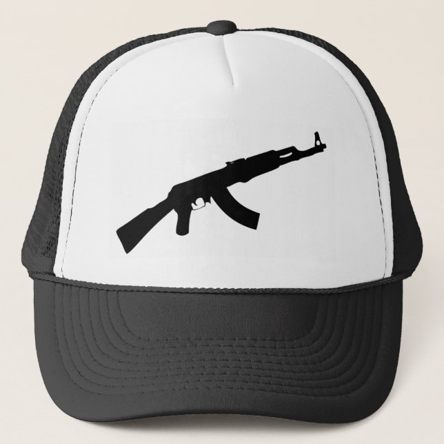 black gun ak 47 icon trucker hat (Front)