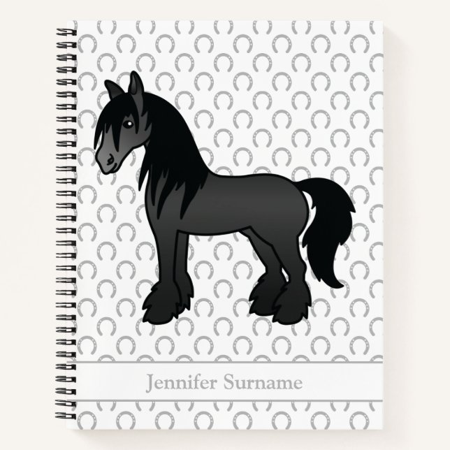 Black Gypsy Vanner Clydesdale Horse & Text Notebook (Front)