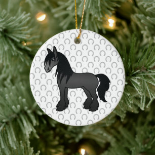 Black Gypsy Vanner Clydesdale Shire Cartoon Horse Ceramic Tree Decoration