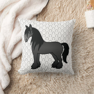 Black Gypsy Vanner Clydesdale Shire Cartoon Horse Cushion