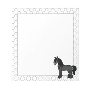 Black Gypsy Vanner Clydesdale Shire Cartoon Horse Notepad