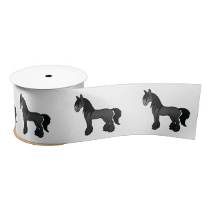 Black Gypsy Vanner Clydesdale Shire Cartoon Horses Satin Ribbon