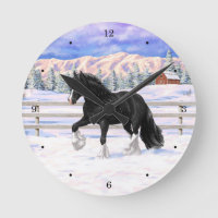 Black Gypsy Vanner Irish Cob Draft Horse In Snow