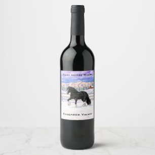 Black Gypsy Vanner Irish Cob Draught Horse In Snow Wine Label