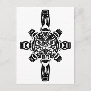 Black Haida Sun Mask on White Postcard