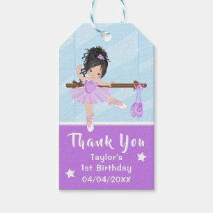 Black Hair Ballerina Purple Birthday Thank You Gif Gift Tags