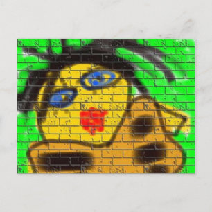 Black Hair Bee Woman Graffiti Wall Green Postcard