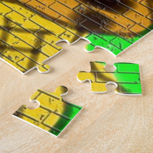 Black Hair Bee Woman Graffiti Wall Painting Green Jigsaw Puzzle