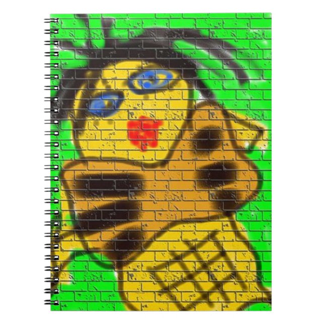 Black Hair Bee Woman Graffiti Wall Painting Green Spiral Notebook (Front)
