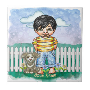 Black Hair Boy and Dog Tile