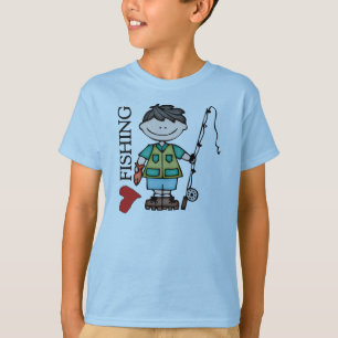 Black Hair Boy I Love Fishing T-Shirt