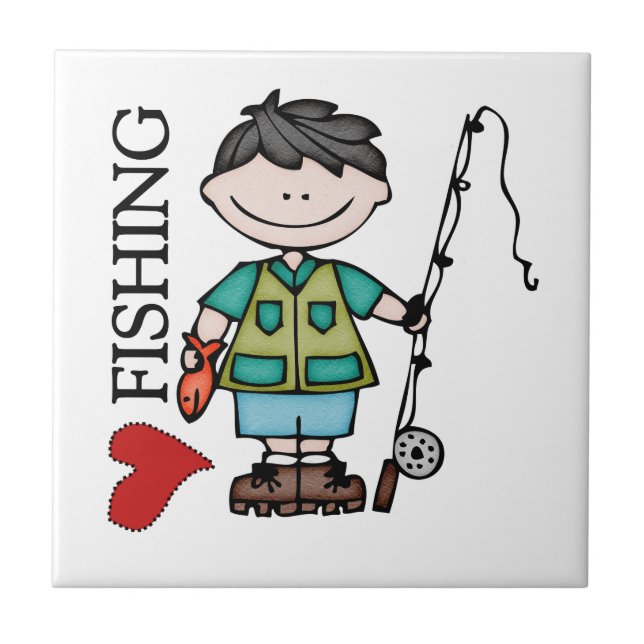 Black Hair Boy I Love Fishing Tile (Front)