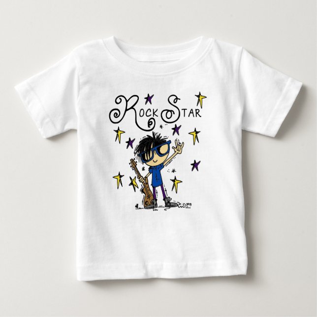 Black Hair Boy Rock Star Baby T-Shirt (Front)