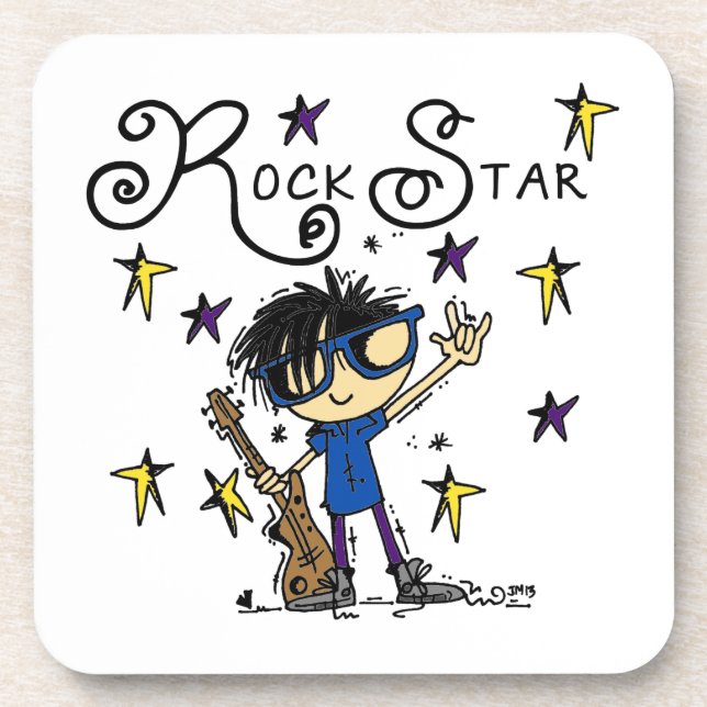 Black Hair Boy Rock Star Coaster (Front)