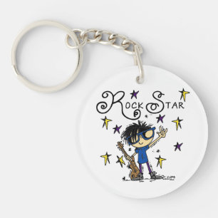 Black Hair Boy Rock Star Key Ring