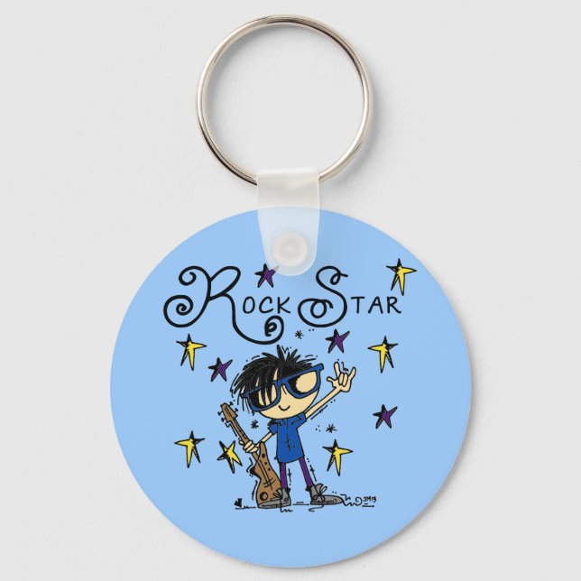 Black Hair Boy Rock Star Key Ring (Front)