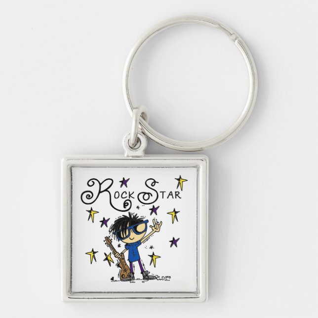 Black Hair Boy Rock Star Key Ring (Front)