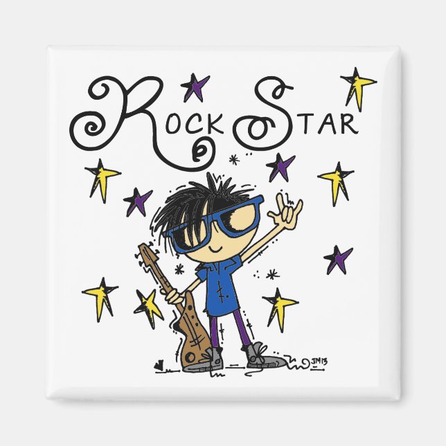 Black Hair Boy Rock Star Magnet (Front)