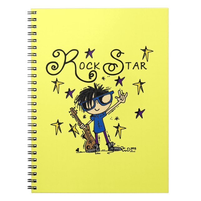 Black Hair Boy Rock Star Spiral Notebook (Front)