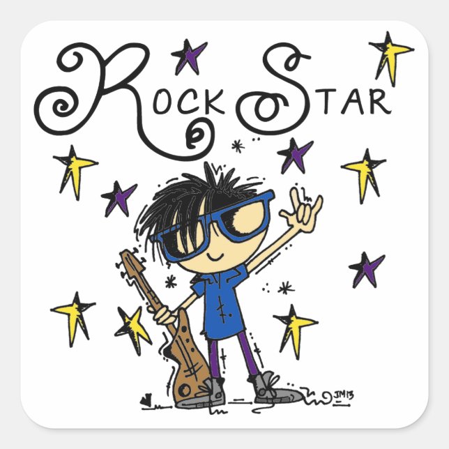 Black Hair Boy Rock Star Square Sticker (Front)