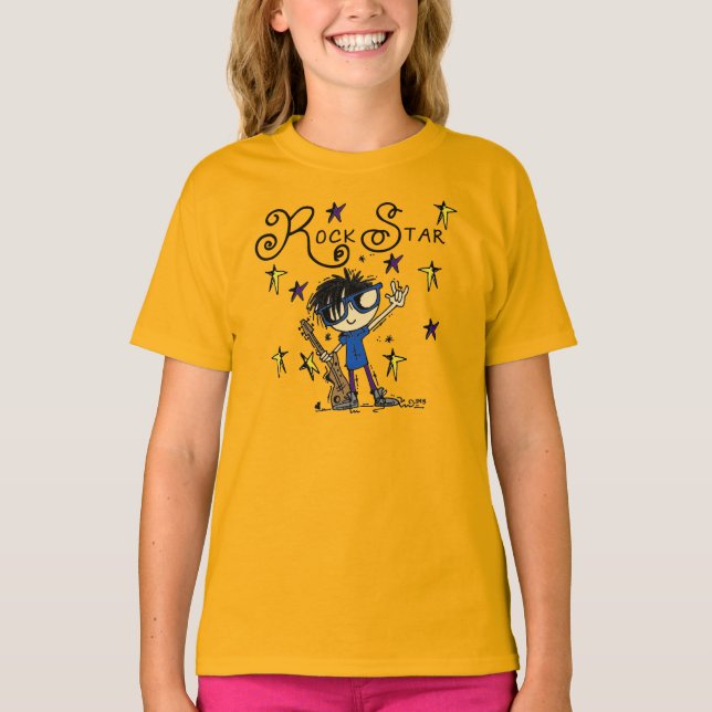 Black Hair Boy Rock Star T-Shirt (Front)