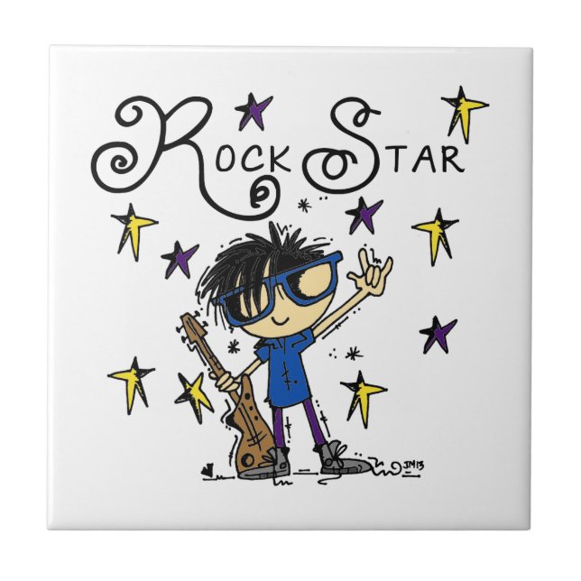 Black Hair Boy Rock Star Tile (Front)