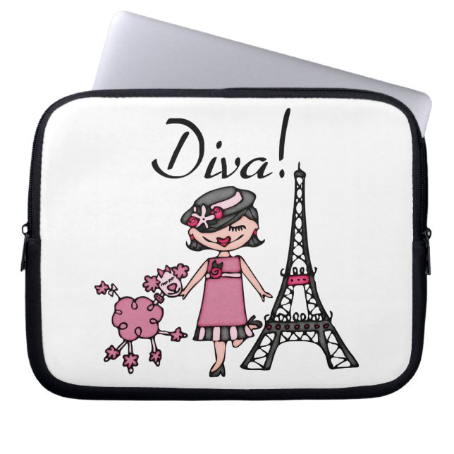 Black Hair Diva Laptop Sleeve (Front)