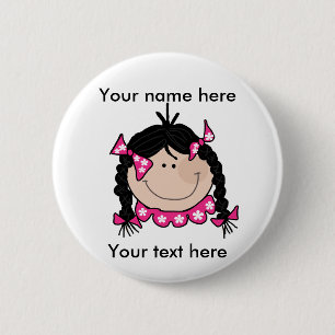 Black Hair Girl Customisable  Button