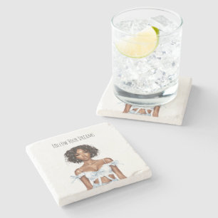 Black Hair Girl Jeans Stone Coaster