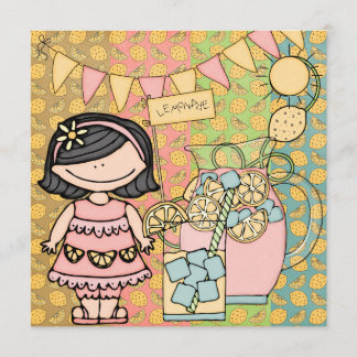 Black Hair Girl Summer Lemonade Birthday Invite
