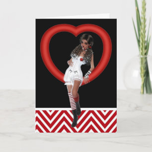Black Hair Gothic Heart Girl Valentine's Day Card